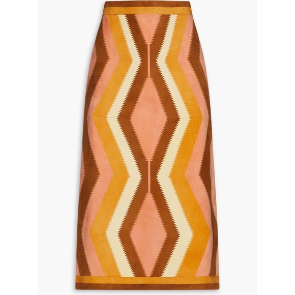 Valentino Suede Peach midi skirt with chevron pattern front.